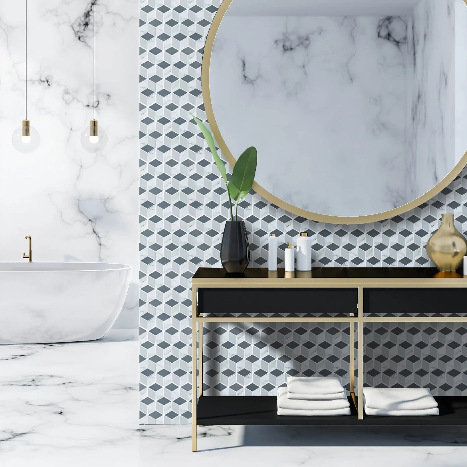 House Of Mosaics Geo Grey Hex Mosaic Tile Sheet - Image 2