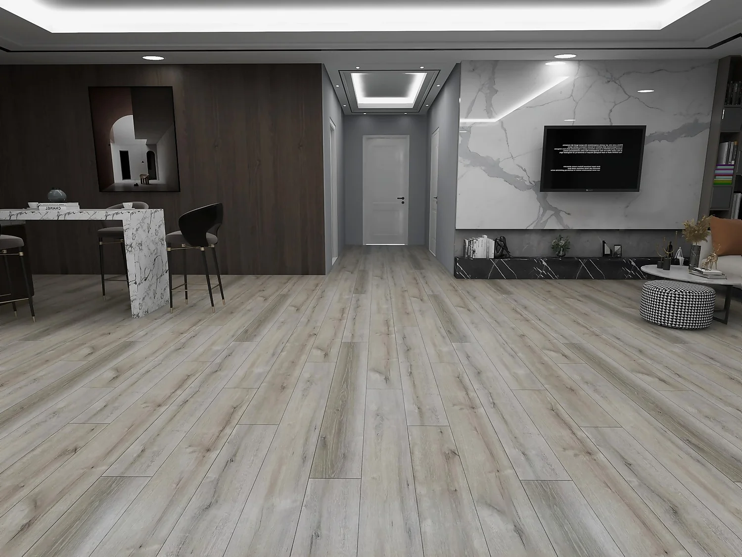 None Rigid Core Luxury Vinyl Flooring Coastal Light Grey Plank