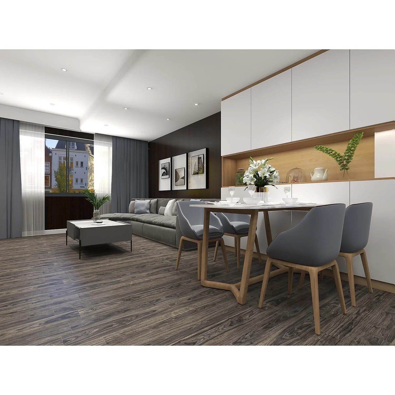 None Rigid Core Luxury Vinyl Flooring Classic Walnut Plank - Image 4