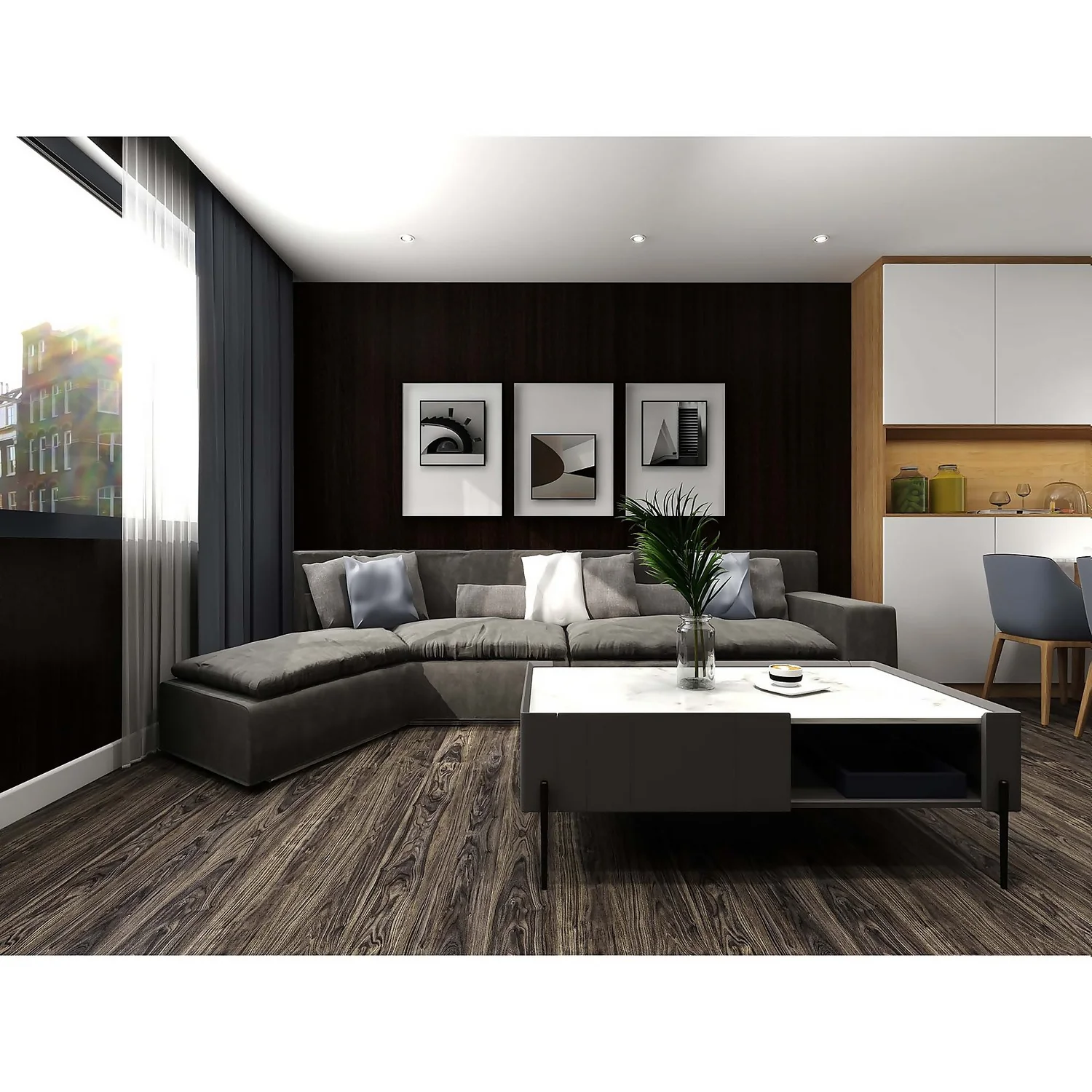 None Rigid Core Luxury Vinyl Flooring Classic Walnut Plank - Image 3