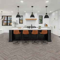 Kraus Herringbone Luxury Vinyl Floor Tile Sample - Langley Grey