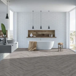 Kraus Herringbone Luxury Vinyl Floor Tile Sample - Brampton Grey