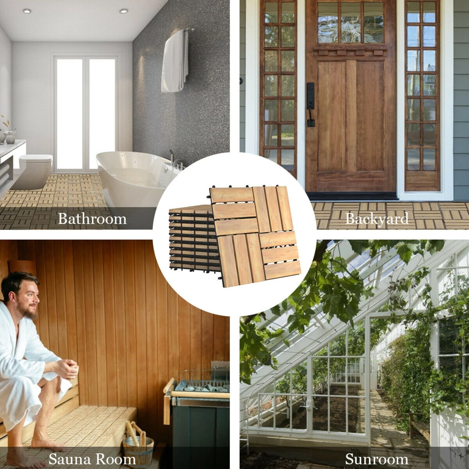 Gymax 10PCS 12'' X 12'' Acacia Wood Deck Tiles Interlocking Patio Pavers Check Pattern - Image 7