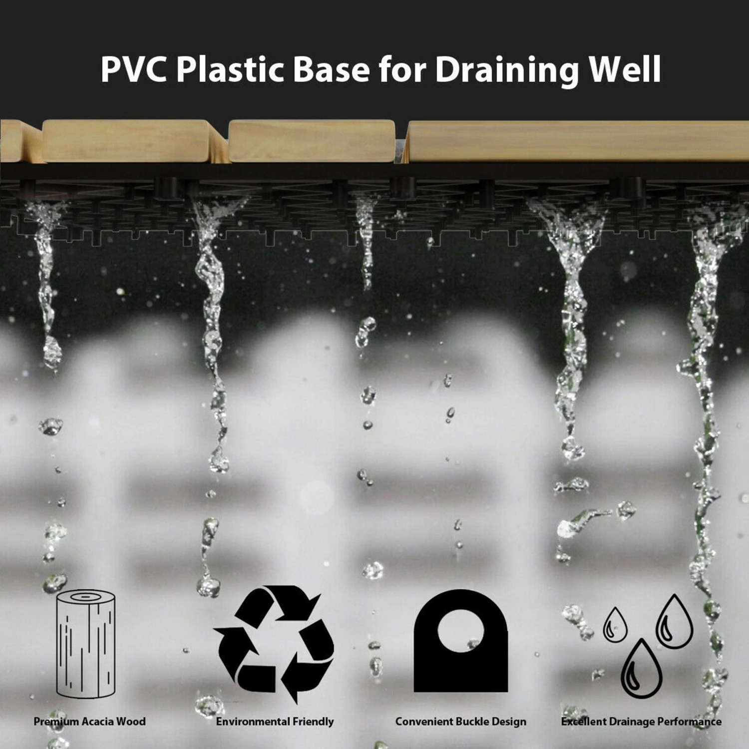 Gymax 10PCS 12'' X 12'' Acacia Wood Deck Tiles Interlocking Patio Pavers Check Pattern - Image 8