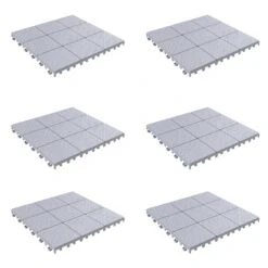 Pure Garden Patio And Deck Tiles, Polypropylene, Anti-Slip, Grey Set Of 6