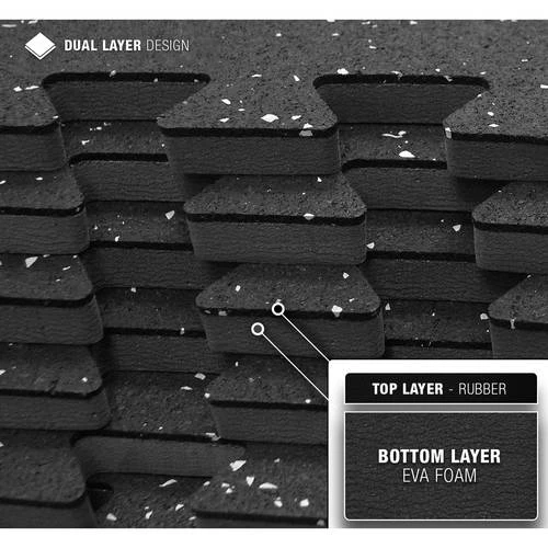 Sivan Health And Fitness High Density, Soft Rubber Interlocking Gym Tiles (Black Fleck, 6 Tiles) - Image 5
