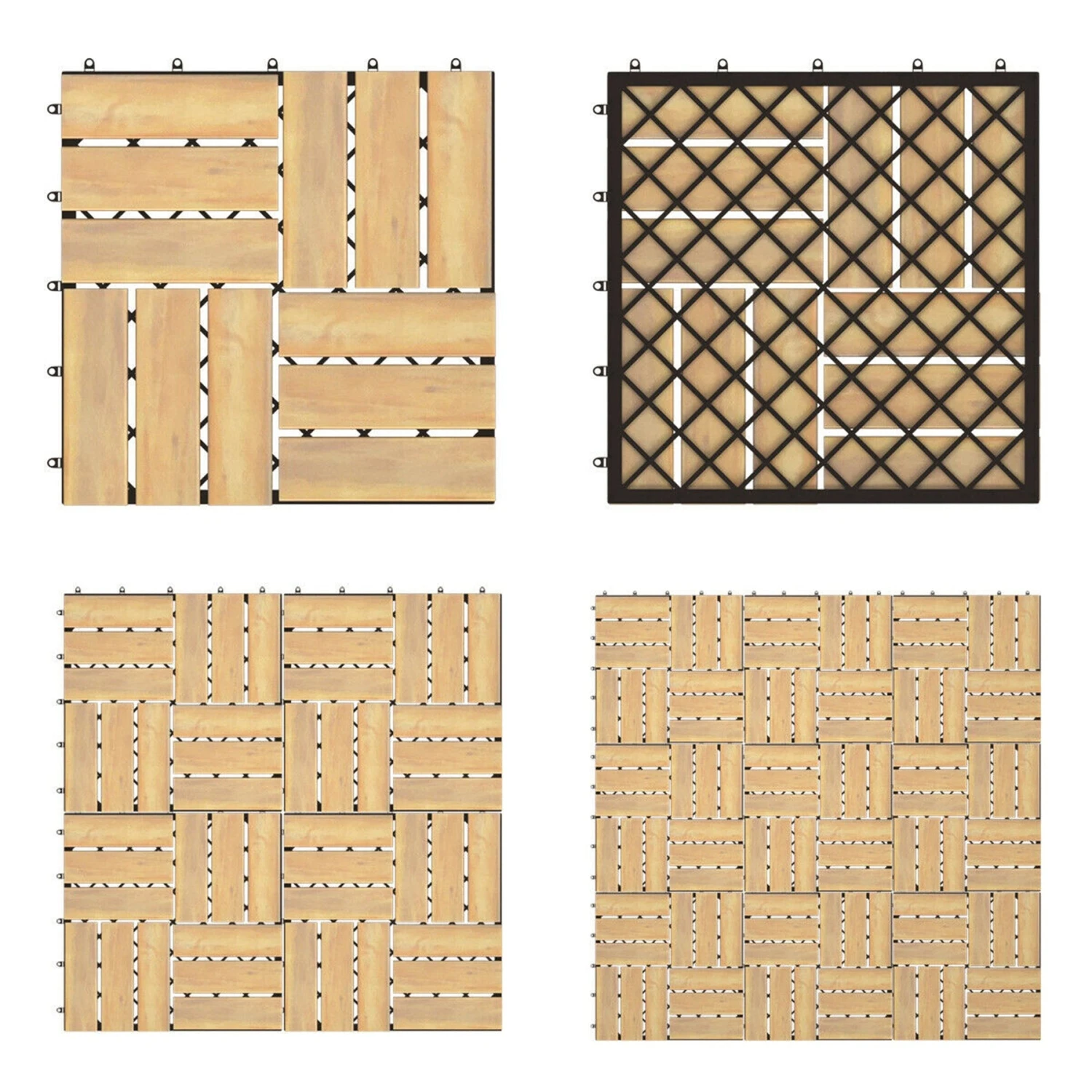Gymax 10PCS 12'' X 12'' Acacia Wood Deck Tiles Interlocking Patio Pavers Check Pattern - Image 6