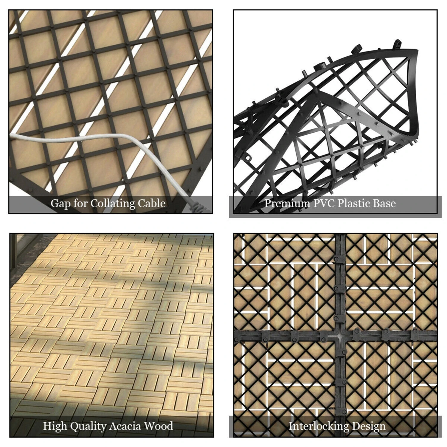 Gymax 10PCS 12'' X 12'' Acacia Wood Deck Tiles Interlocking Patio Pavers Check Pattern - Image 10