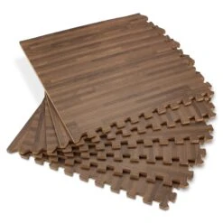 Forest Floor 5/8" Thick Printed Wood Grain Interlocking Foam Floor Mats, 16 Sq Ft (4 Tiles), Walnut