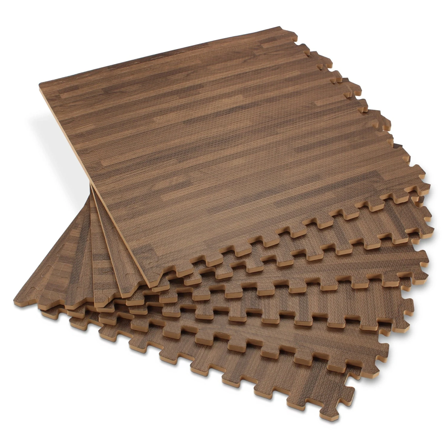 Forest Floor 5/8" Thick Printed Wood Grain Interlocking Foam Floor Mats, 16 Sq Ft (4 Tiles), Walnut